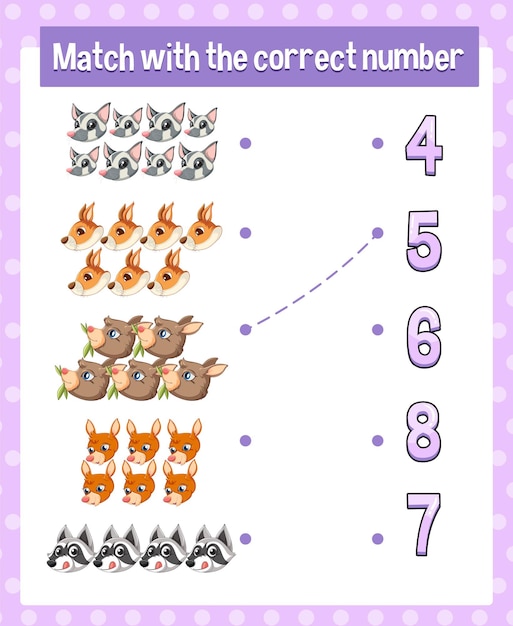 Free vector match by count with different types of animals