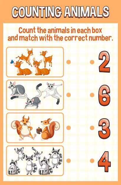 Match by count with different types of animals