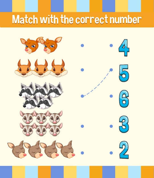 Free vector match by count with different types of animals