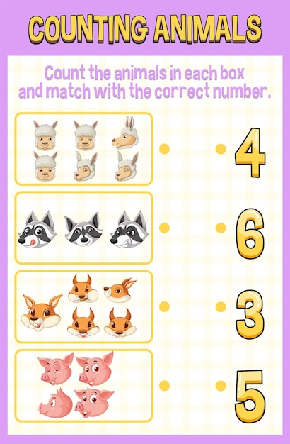 Free vector match by count with different types of animals