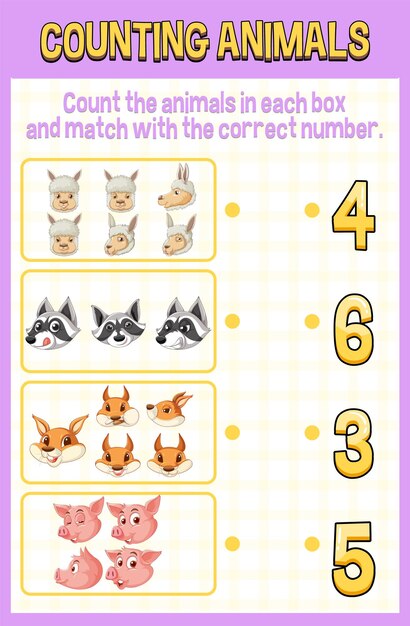 Match by count with different types of animals