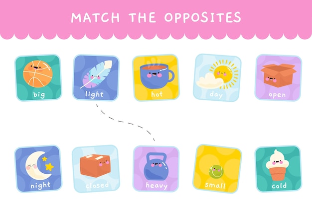 Free vector match game with opposite words