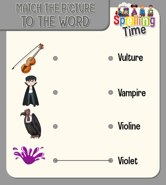 Free vector match the picture to the word worksheet for children