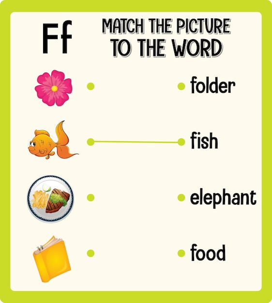 Free vector match the picture to the word worksheet for children