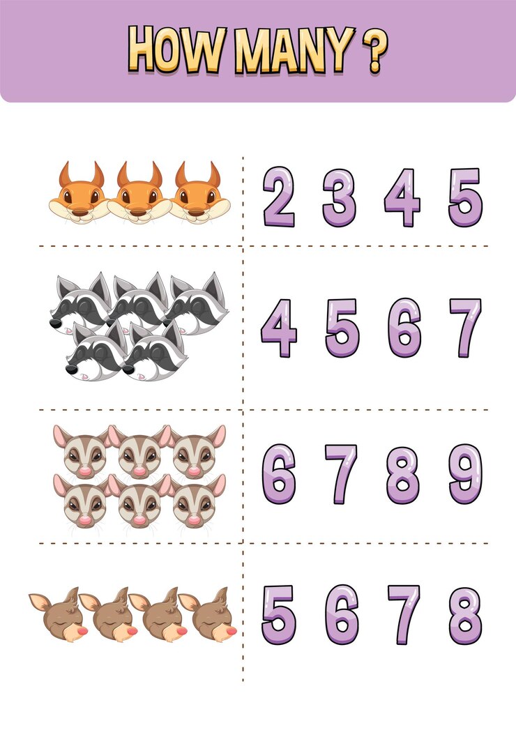 Free Vector match pictures with numbers for kids
