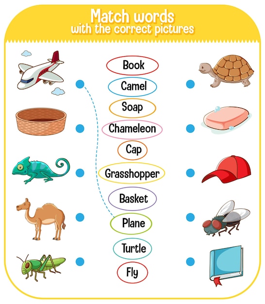 Free vector match words with the correct pictures game for kids