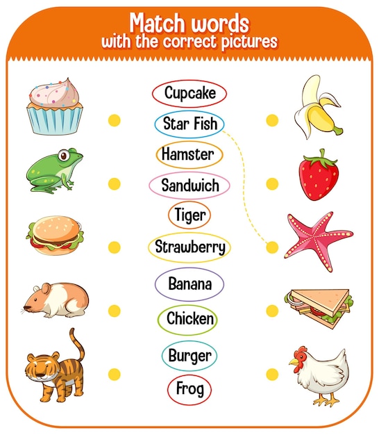 Match words with the correct pictures game for kids