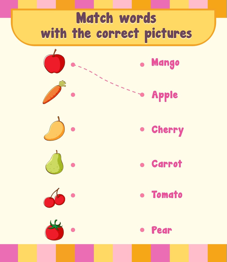 Free Vector match the words with the correct pictures