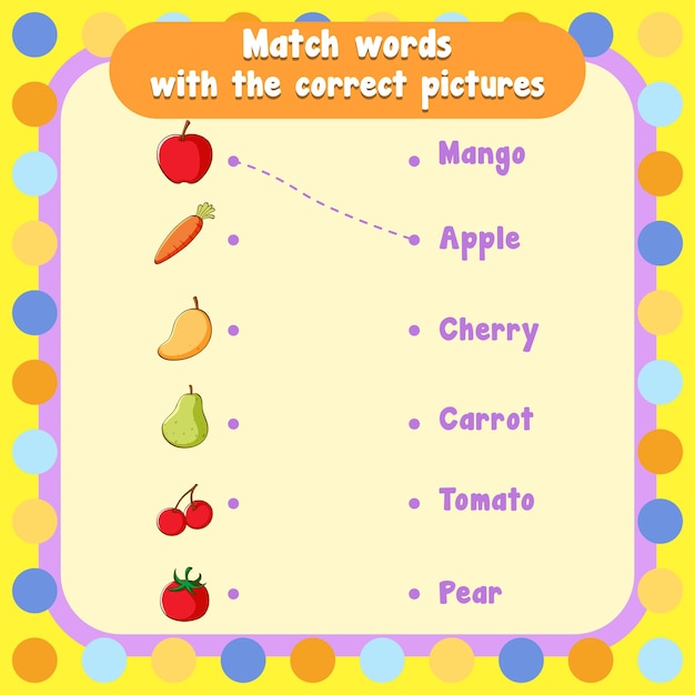 Free vector match the words with the correct pictures