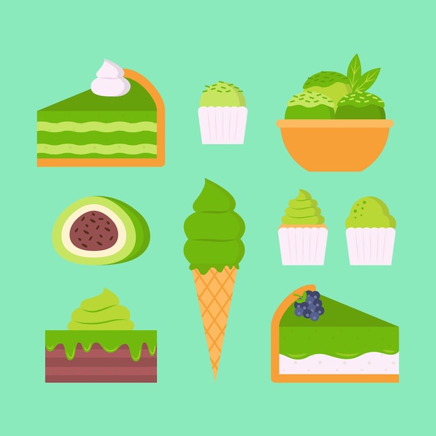 Matcha dessert collection concept