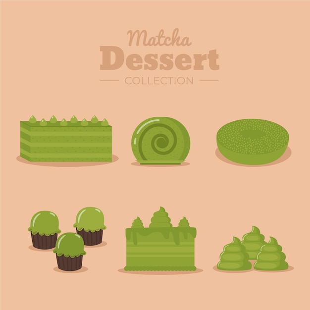 Vettore gratuito concetto di raccolta di dessert matcha