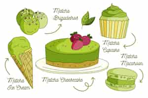 Vettore gratuito concetto di raccolta di dessert matcha