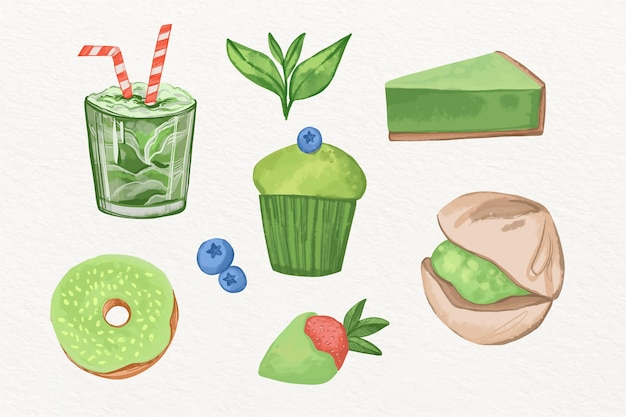 Free vector matcha dessert collection