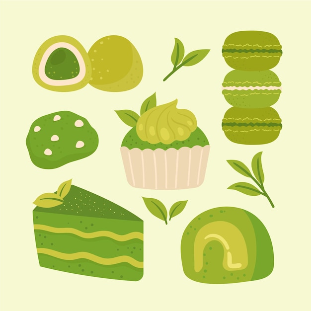 Free vector matcha dessert collection