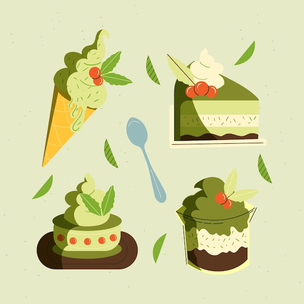 Free vector matcha dessert collection