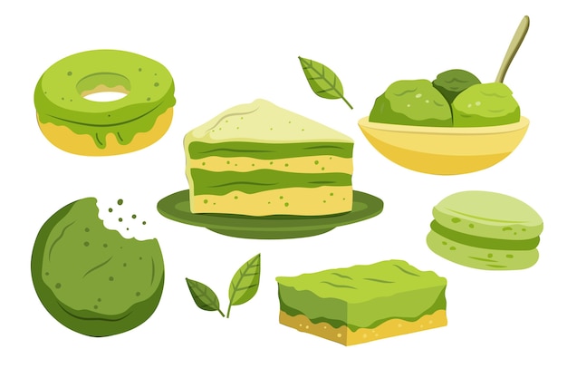 Free vector matcha dessert pack theme