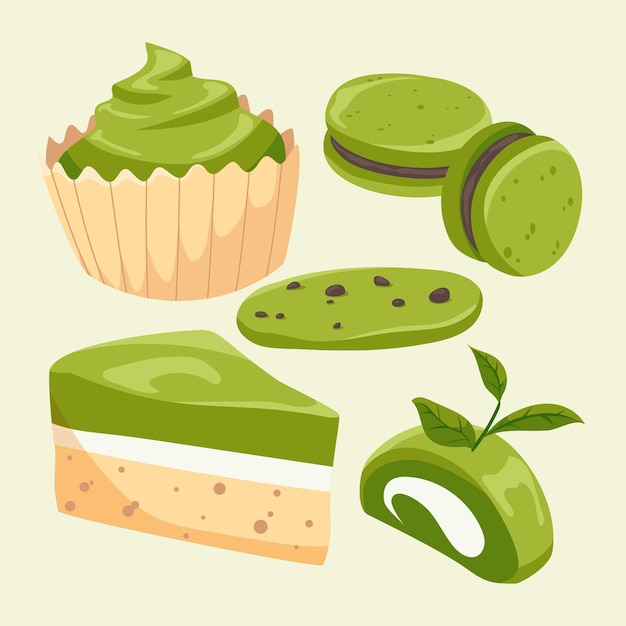 Free vector matcha dessert pack