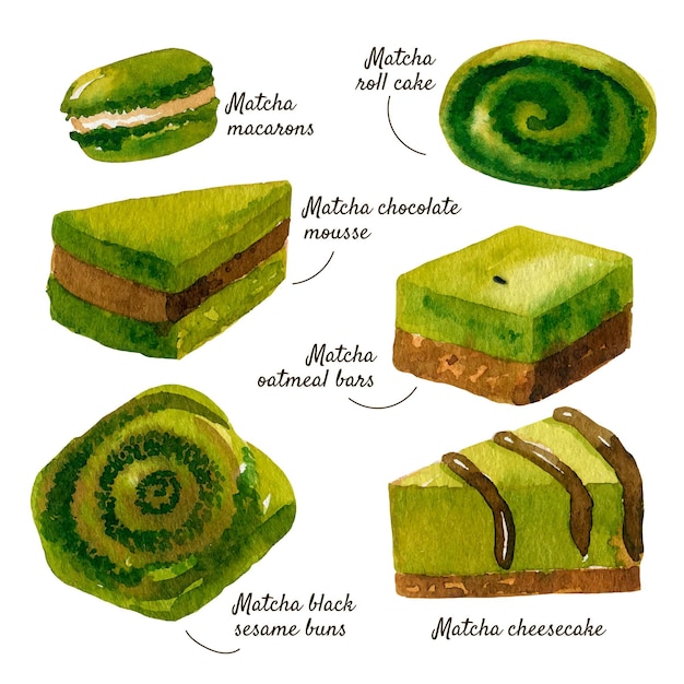 Vettore gratuito set da dessert matcha