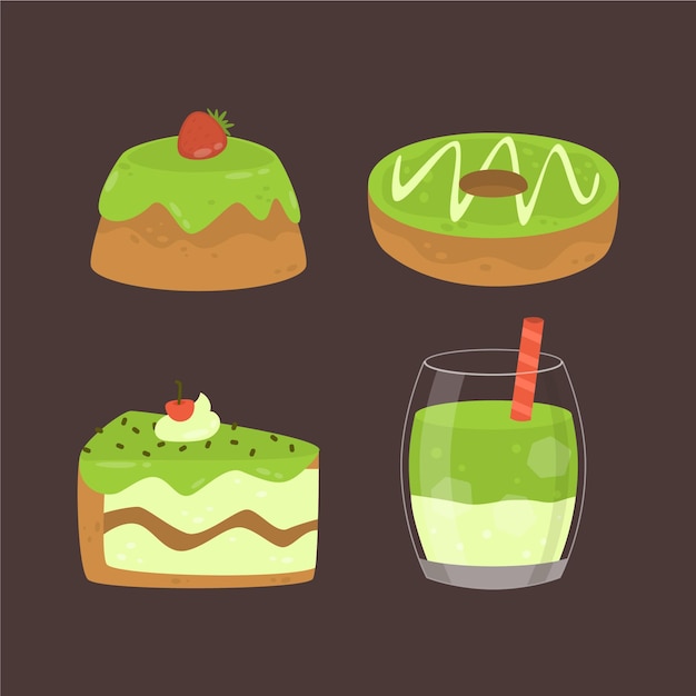 Vettore gratuito set da dessert matcha