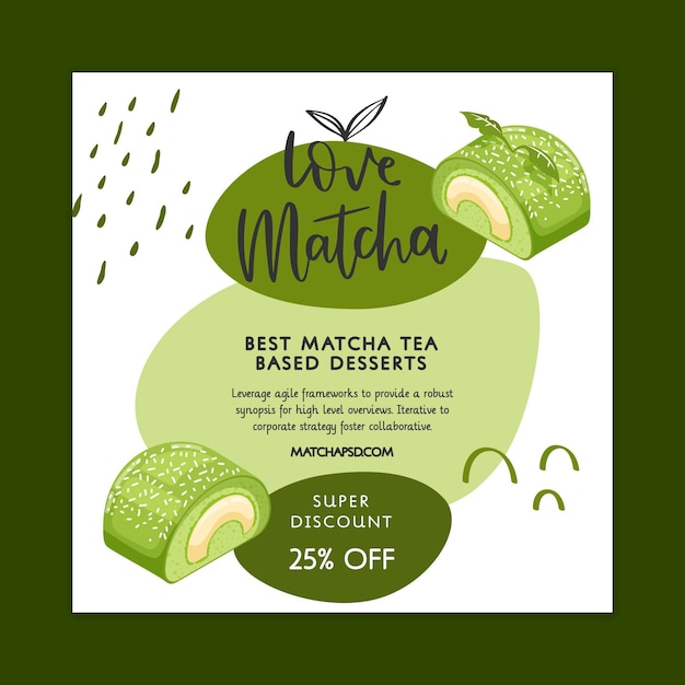 Free vector matcha desserts squared flyer