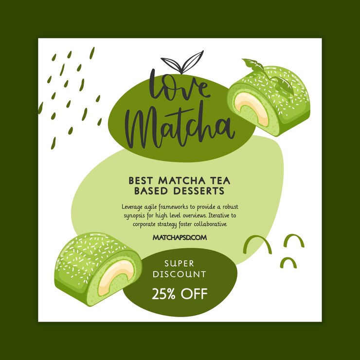 Free Vector matcha desserts squared flyer