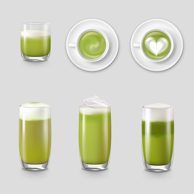 Free vector matcha glass realistic set