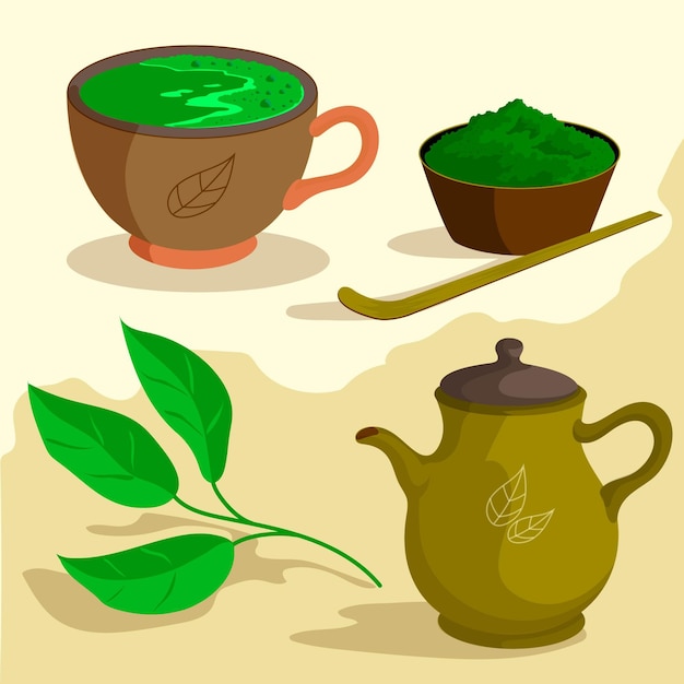 Бесплатное векторное изображение Чай матча и коллекция трав