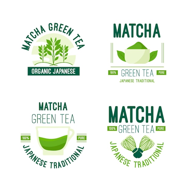 Matcha tea badge collection concept