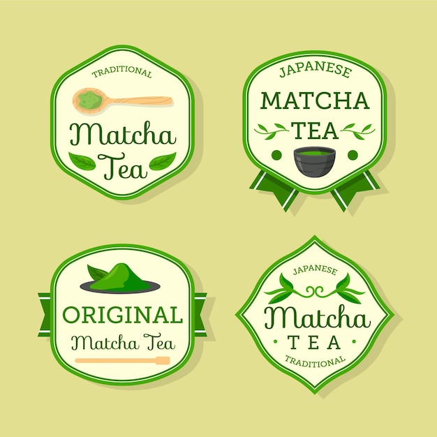 Vettore gratuito collezione di badge per tè matcha