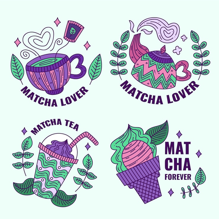 Free Vector matcha tea badges collection