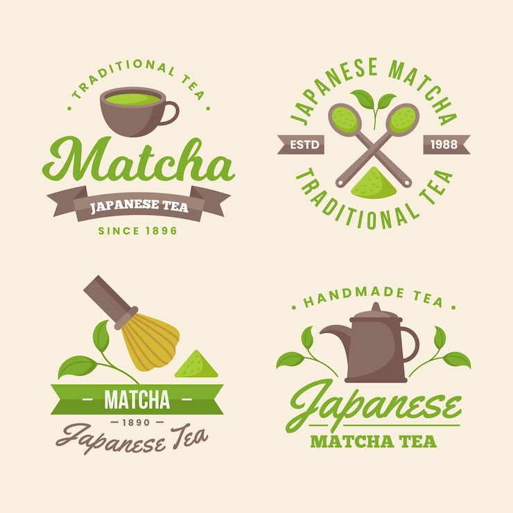 Free Vector matcha tea badges concept
