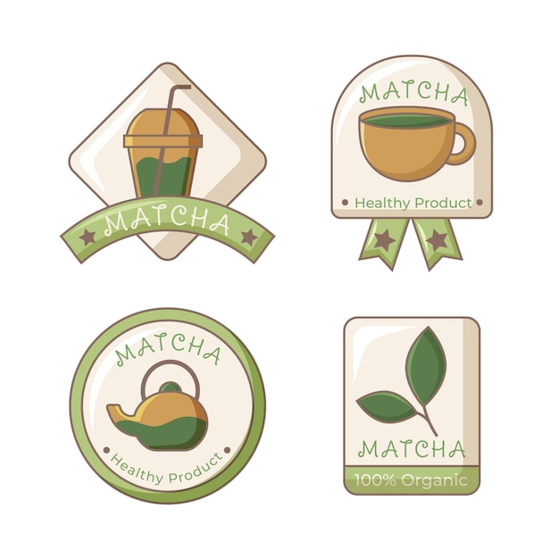 Free vector matcha tea badges design collection