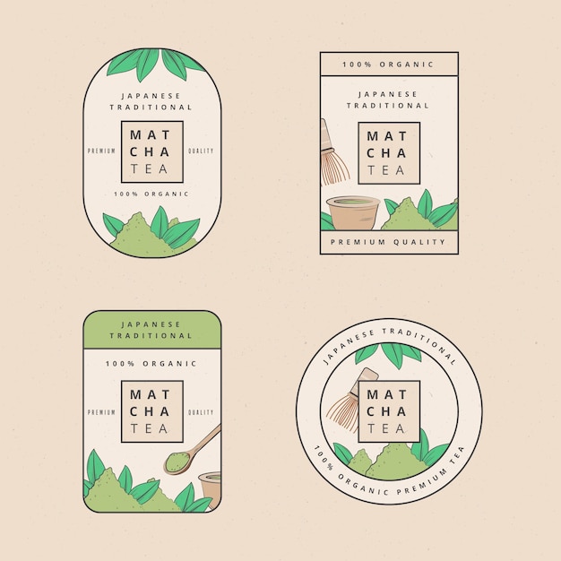 Free vector matcha tea badges illustration set