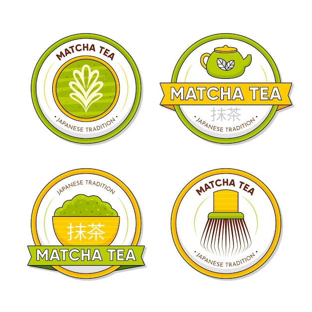 Vettore gratuito set di badge per tè matcha