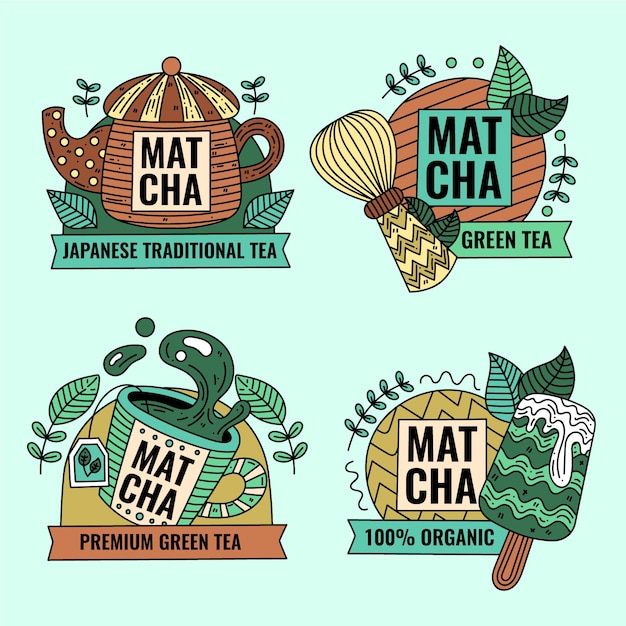 Matcha tea badges set