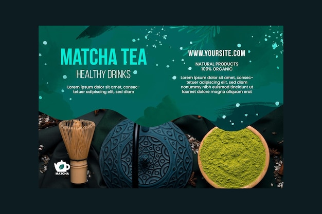 Modello di banner di tè matcha con foto