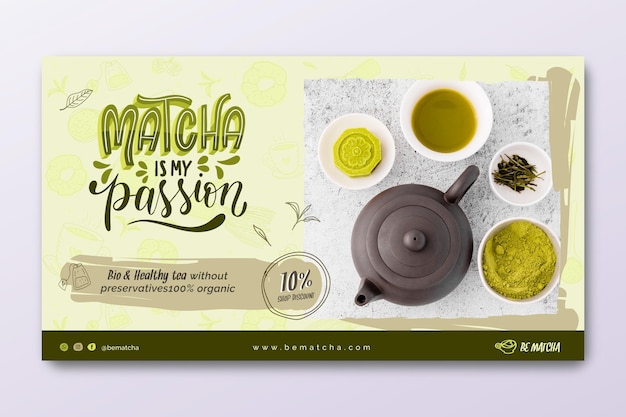 Vettore gratuito modello di banner di tè matcha