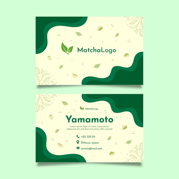 matcha tea double-sided horizontal business card template