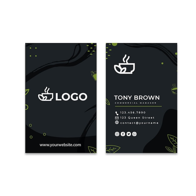 Matcha tea double-sided vertical business card template