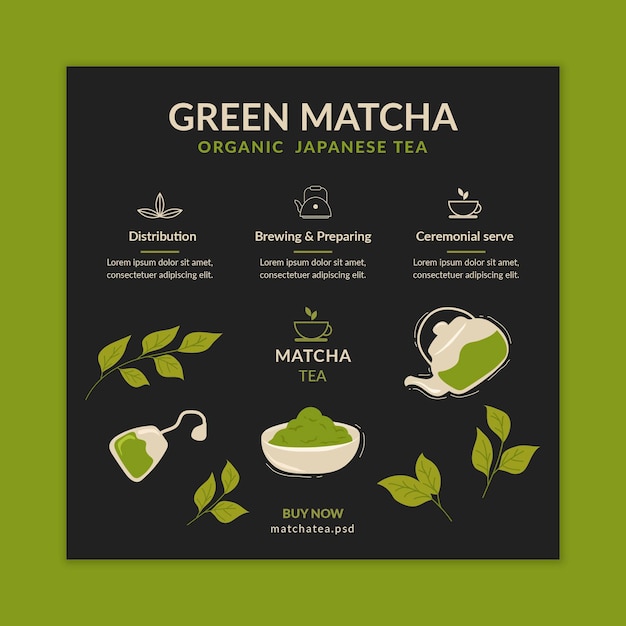 Free vector matcha tea flyer square template