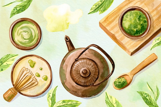 Matcha tea hand drawn background