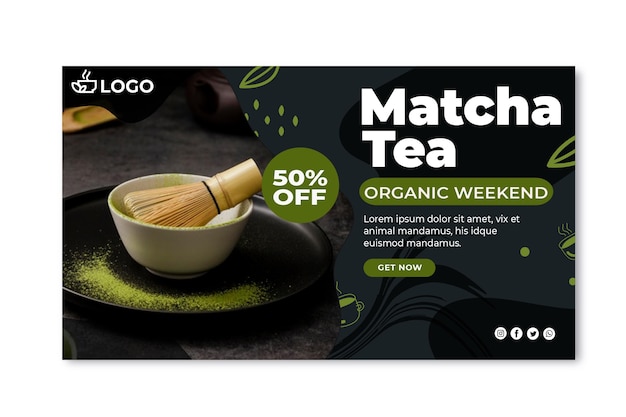 Free vector matcha tea horizontal banner template