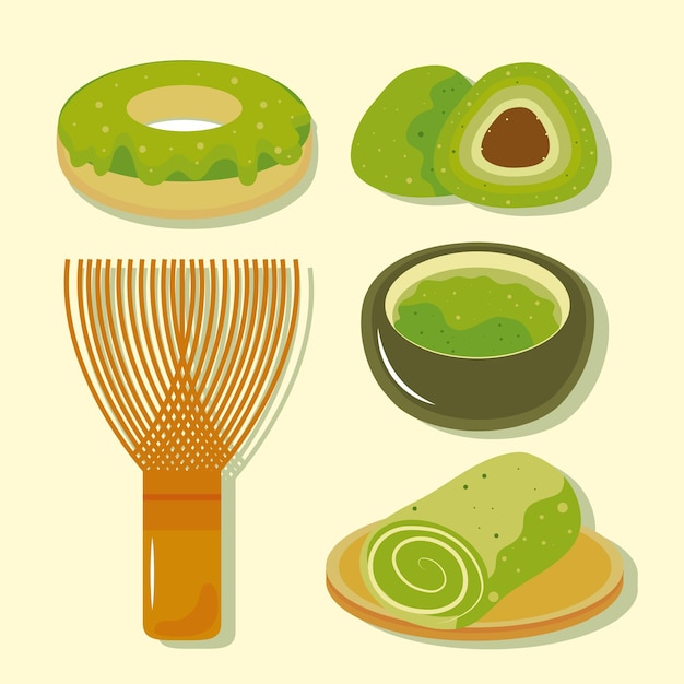 Free vector matcha tea icons flat style