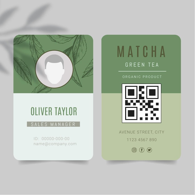 Vettore gratuito modello di carta d'identità del tè matcha