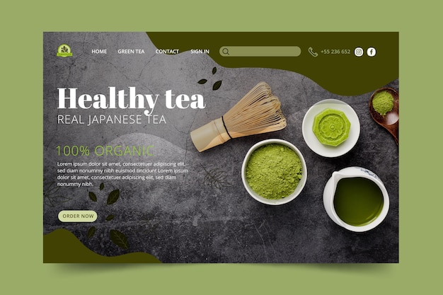 Modello di pagina di destinazione del tè matcha