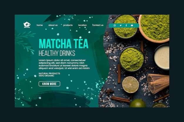 Free vector matcha tea landing page