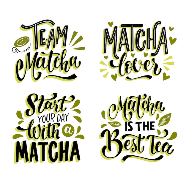 Vettore gratuito collezione di lettere del tè matcha