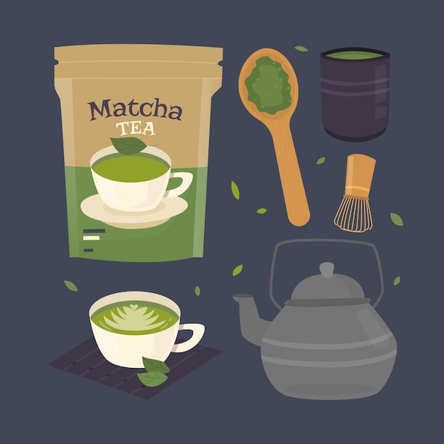 Vettore gratuito confezione da tè matcha