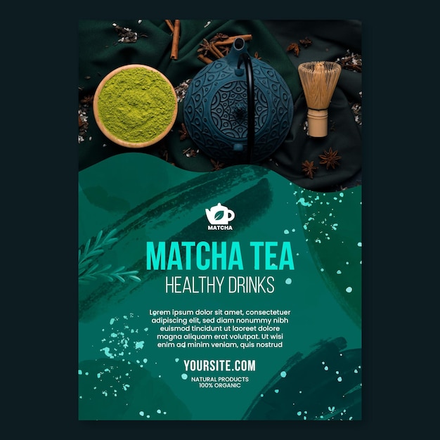 Vettore gratuito modello di poster di tè matcha