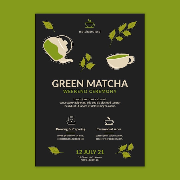 Vettore gratuito modello di poster di tè matcha